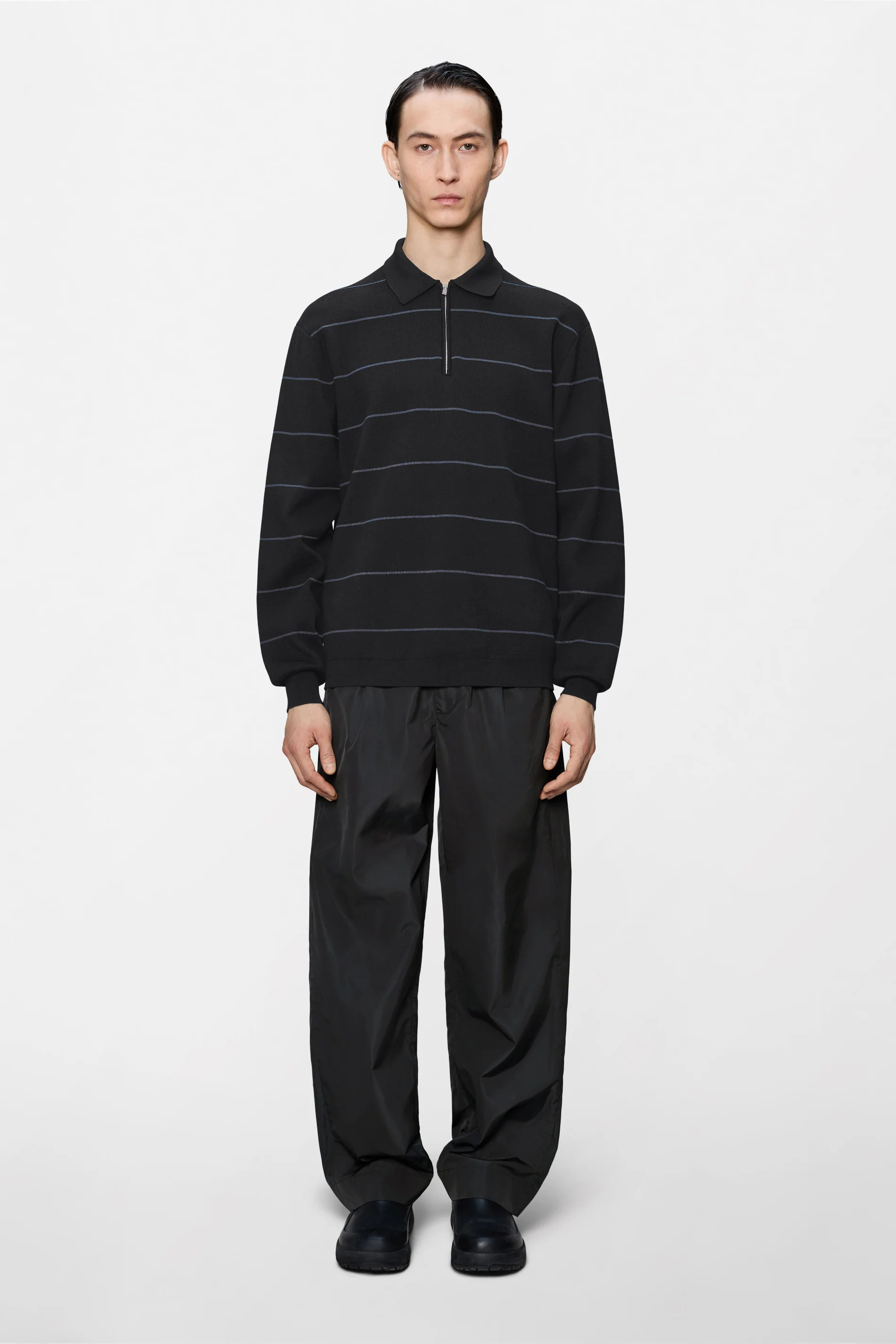 Striped Knit Long Sleeve Polo - Image 11